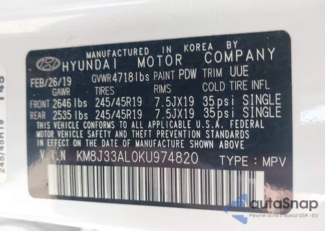 2019 Hyundai Tucson Sport из США, поврежденный, VIN KM8J33AL0KU974820